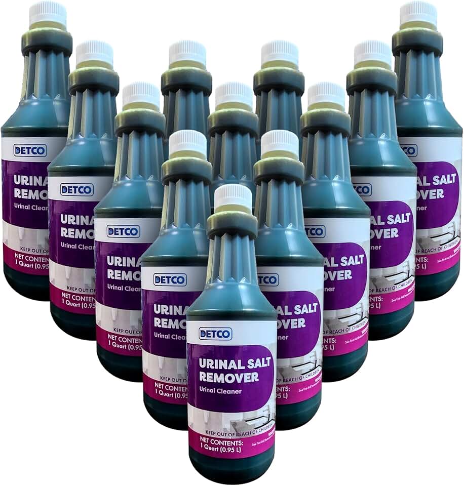 Urinal Salt Remover Concentrate - Safe on Pipes and Plumbing, Odor Control, Cleans Rust, Scale, and Uratic Salt Build-Up, Case of 12