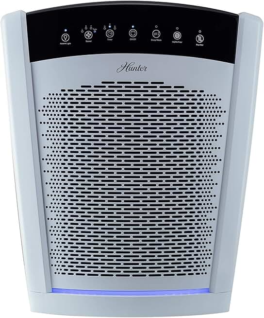Hunter HP800 Air Purifiers for Home Large Room and Bedroom. True HEPA Air Purifier for Pets, Odors, Allergens, Smoke, Dust, VOC's. 4 Fan Speeds, Quiet Sleep Mode. Cleans 2585 Ft² per Hour. White