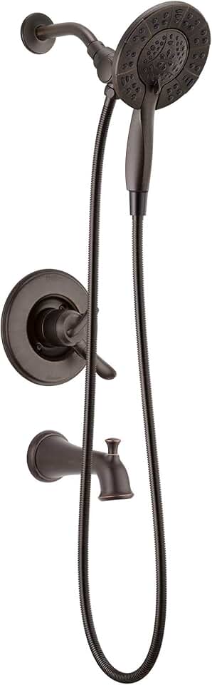 Delta Faucet Linden 17 Series Dual-Function Tub and Shower Trim Kit, Shower Faucet with 4-Spray In2ition 2-in-1 Dual Hand Held Shower Head with Hose, Venetian Bronze T17494-RB-I (Valve Not Included)
