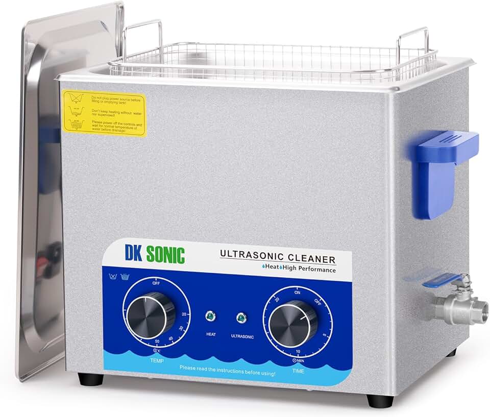 DK SONIC Ultrasonic Cleaner with Heater,Timer and Basket for Lab Tools, Metal Parts, Carburetor, Fuel Injector, Brass, Auto Parts, Engine Parts, etc (10L, 110V)