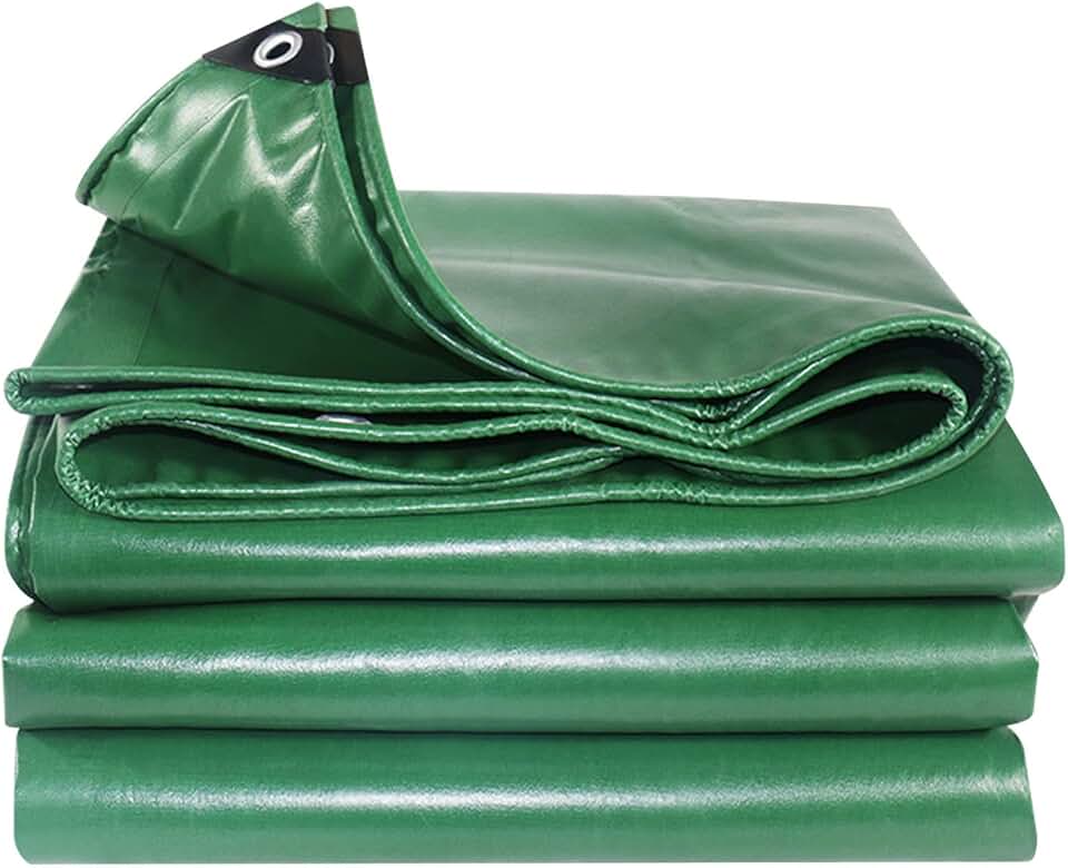 Green Tarpaulin Heavy Duty Tarp Sheet PVC Waterproof Rainproof Canopy Tent Furniture Garden Reinforced Protective Cover with Metal Eyelets (Size:4x5m)