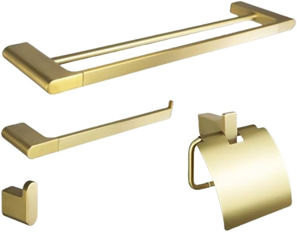 Brushed Gold Soap Dispenser Paper Holder Towel Rack Bathrobe Hook Towel Bar Cup Holder Stainless Steel Bathroom Hardware Set,4 pcs Set B