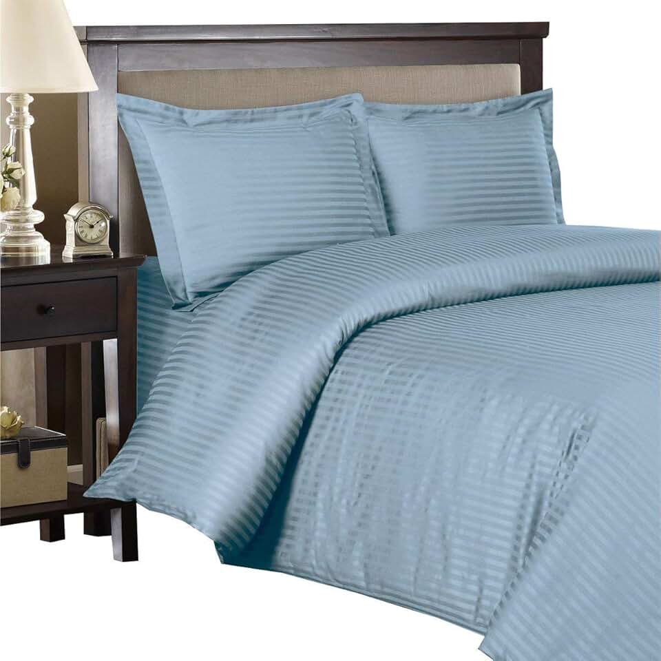 Royal Hotel's 8pc Queen Size Bed-in-a-Bag Striped Blue 600-Thread-Count Down Comforter 100 Percent Cotton - Includes Sheets and Duvet Cover Sets