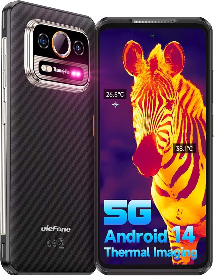 Ulefone 5G Rugged Smartphone, Armor 25T Pro Thermal Imaging Turbo, Android 14 OS, 64MP Night Vision Cam + 50MP Ultra Main Cam, 12GB+256GB, 6.78