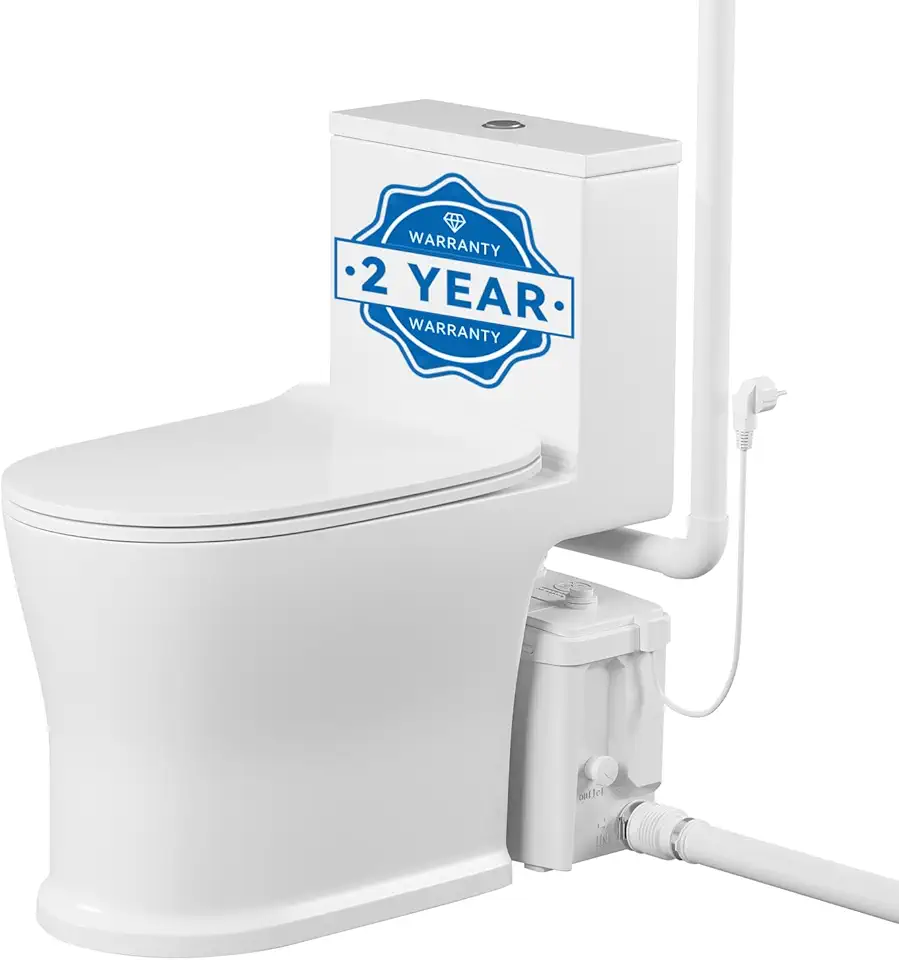 500Watt Upflush Macerating Toilet System for Basement, Dual Flush Toilet with Elongated Bowl, Macerator Pump for Compact Space