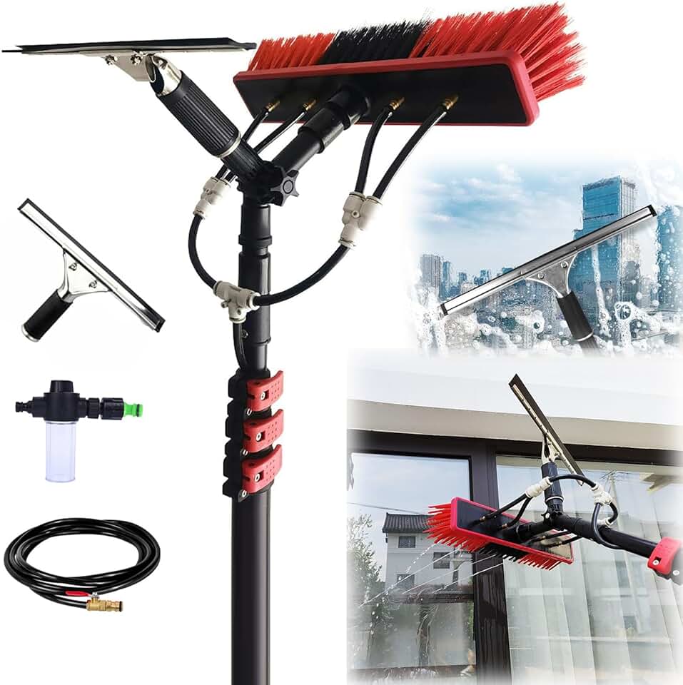 3.6-10.8 M Washing Kit: Water-fed Brush,Squeegee,Soap Dispenser, Window Cleaning Pole, Water Fed Telescopic Brush, Window Cleaner Equipment, Car Cleaning Brush (55cm Brush,5.4M)