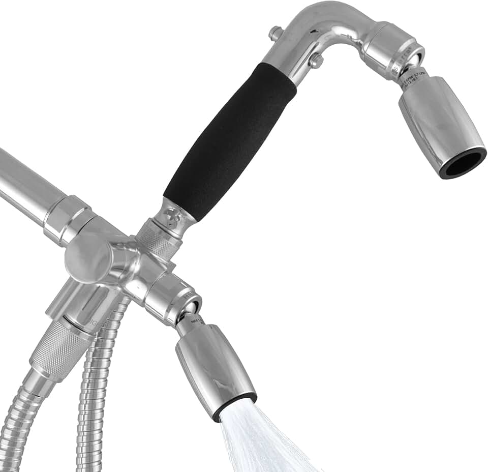 High Sierra Showerheads® - Solid Metal 1.5 GPM Low-Flow 3-Way Shower Head and Handheld Combo Kit with Slip-Free Grip & Protective Nylon Insert - Chrome
