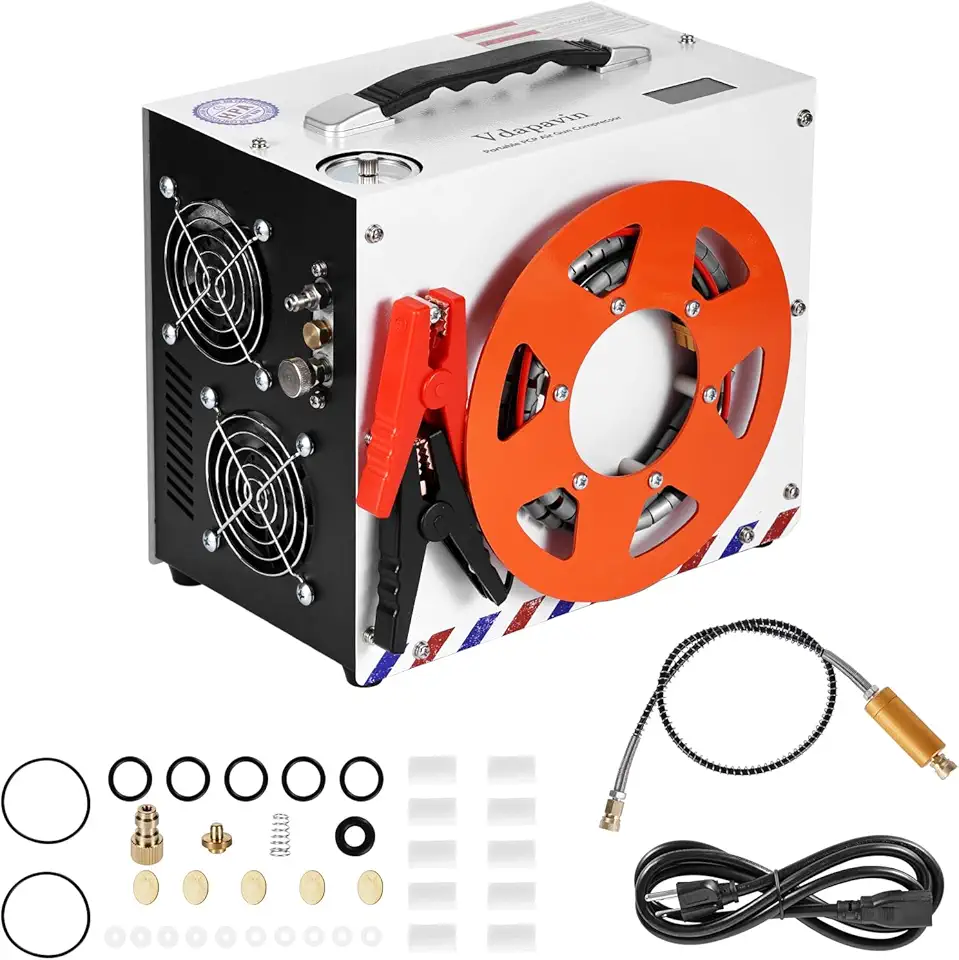 Pcp Air Compressor,4500 Psi Air Compressor,Automatic Stop,Oil/Water Free,Wire Spool Portable Design,Use Either 110v Ac Or 12v Dc Power Sources,Paintball/Scuba Air Compressor