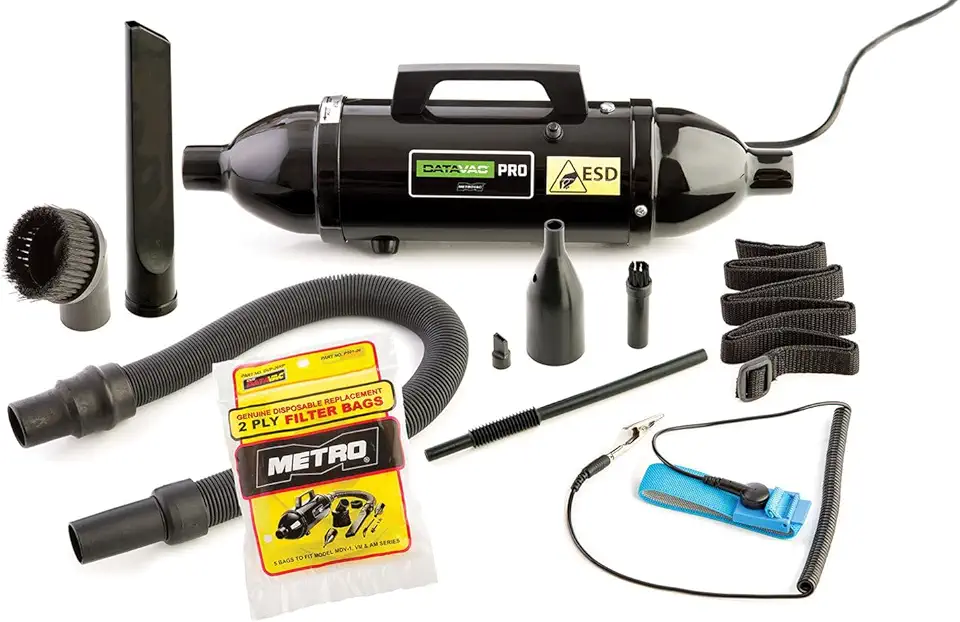 METROVAC ESD-Safe Pro Series | Comp Vacuum/Blower w/Micro Cleaning Tools | Multipurpose Tool for Removing Dust, Lint & Paper Shreds | 1 Pack, Black