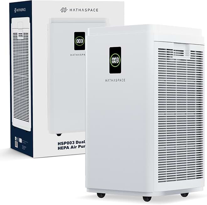 HATHASPACE Smart Air Purifiers - True HEPA Air Purifier, Cleaner & Filter for Allergies, Smoke, Pets - Eliminator of 99.9% of Dust, Pet Hair, Odors - HSP003 - 2800 Sq. Ft.