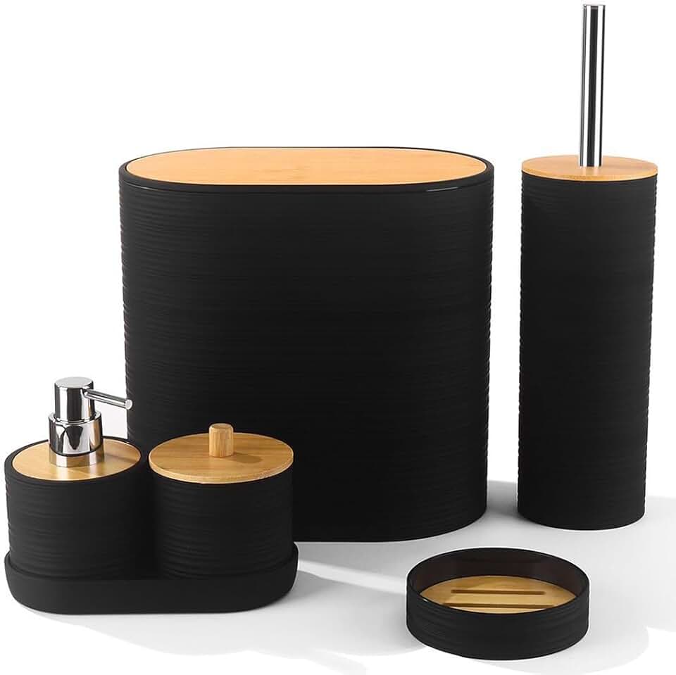 Bathroom Set Flip Bin Soap Dispenser Cotton Swab Box Toothbrush Holder Set(E)