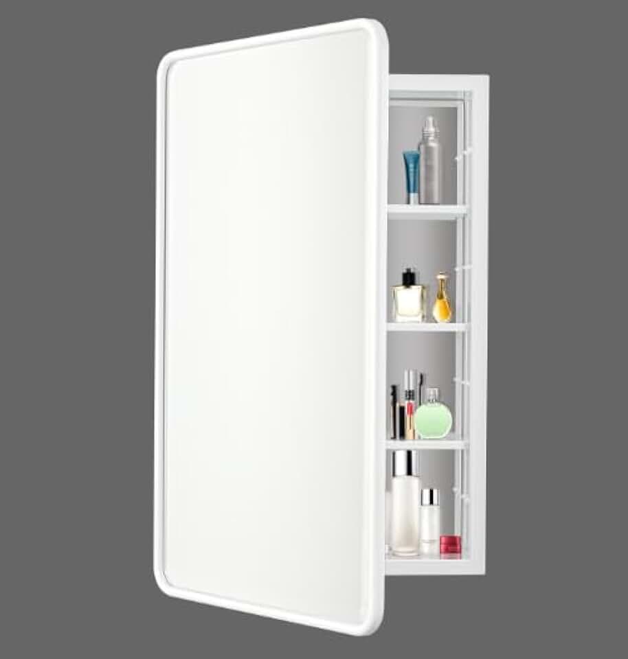 White Metal Framed Medicine Cabinets with Mirror, 17x27 inch Recessed or Surface Mount Bathroom Medicine Cabinet with Mirror Adjustable Metal Shelves¡­