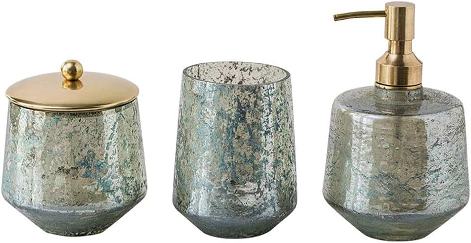 Automatic soap Dispenser Brass Bathroom Set, Lotion Bottle Toothbrush Cup Storage Cup Home Gift 3-Piece Set Unique Pattern Soap Dispenser Home, Bathroom, etc.