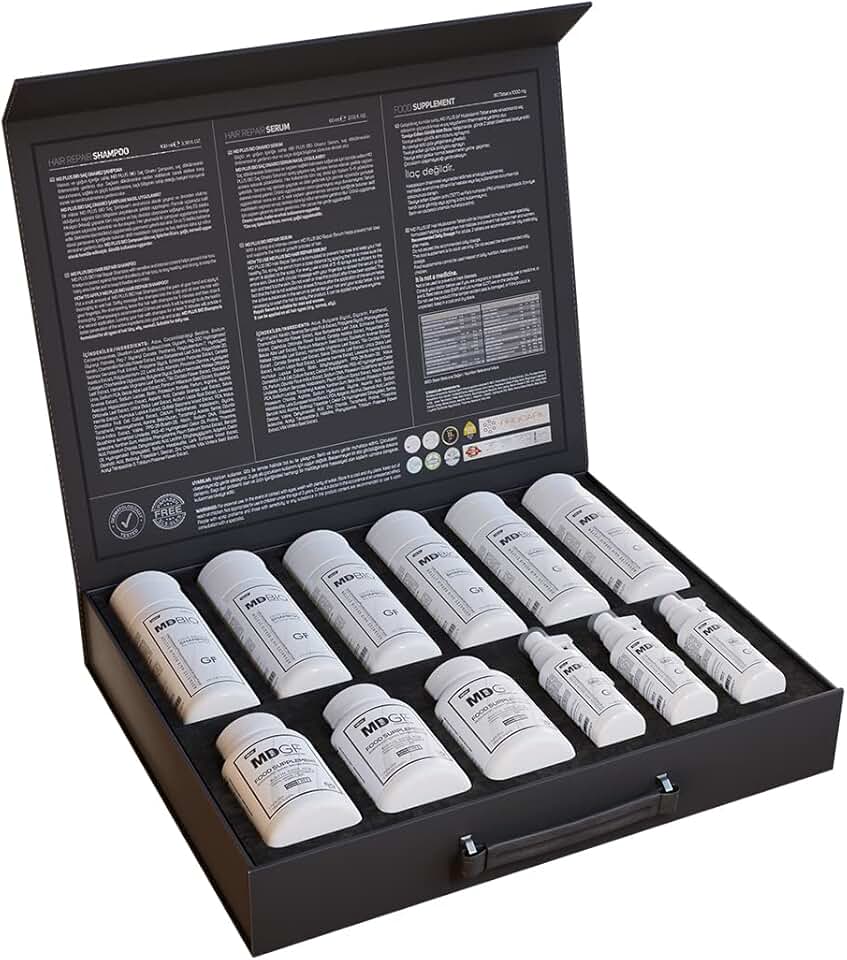 MD PLUS BIO Hair Transplant Repair Set - Hair Care Package with Shampoo, Serum and Multivitamins - Advanced Hair Care Products Containing Biotin, Keratin, Collagen – (3 Months)