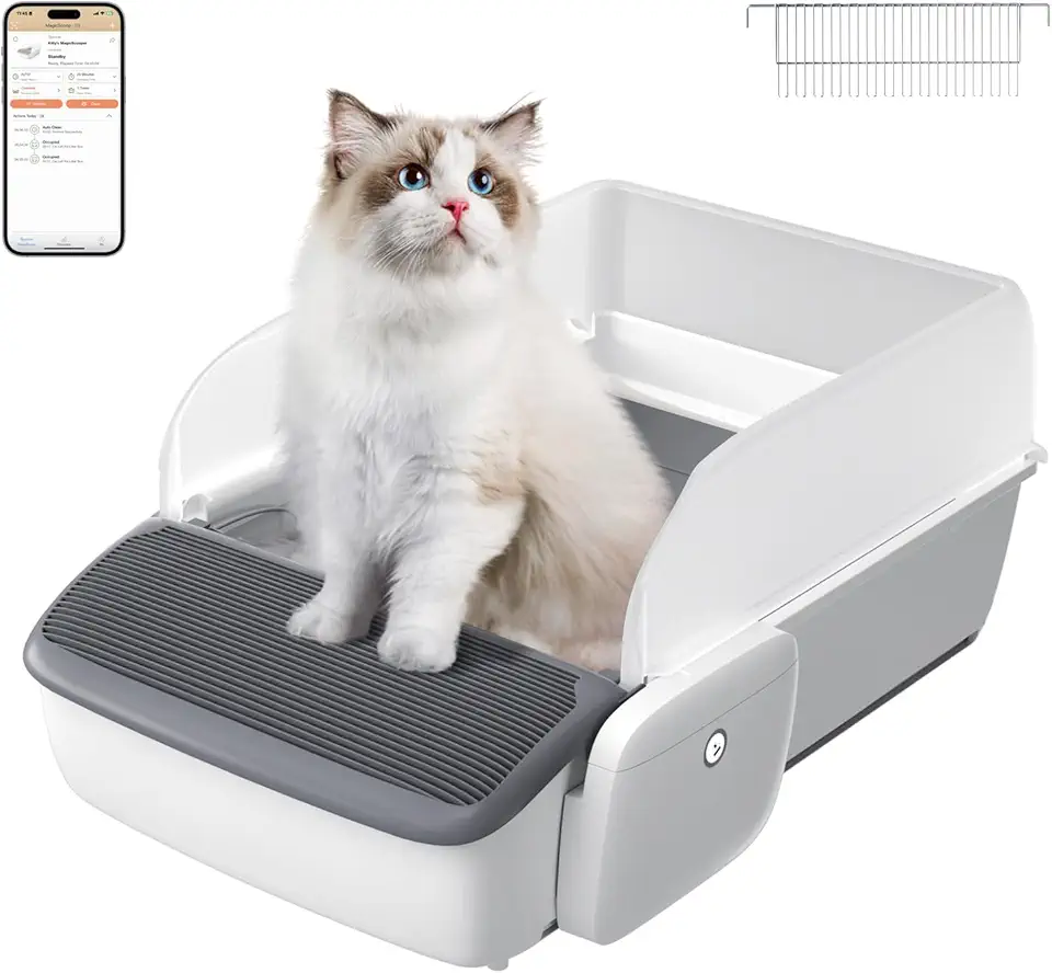 Self-Cleaning Litter Box, Automatic Cat Litter Box, Robot Automatic Litter Box, Scooper Free with Smart App Control, Anti-Pinch, Odor Removal, Non-Stick Feces, Spacious for Multiple Cats