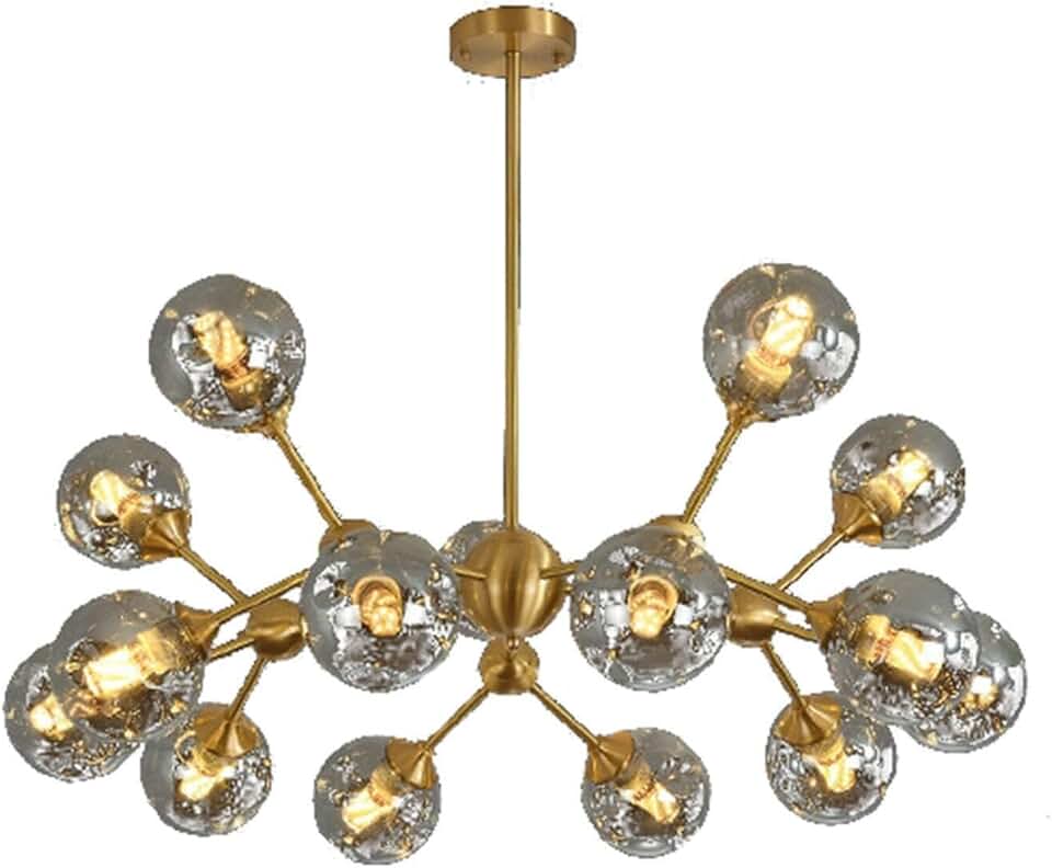 Gold Modern Sputnik Chandelier 12-Light E27 Brass Semi Flush Mount Light Mid Century Ceiling Light Fixtures for Kitchen Dining Room Living Room Bedroom-Soot Cover 15T
