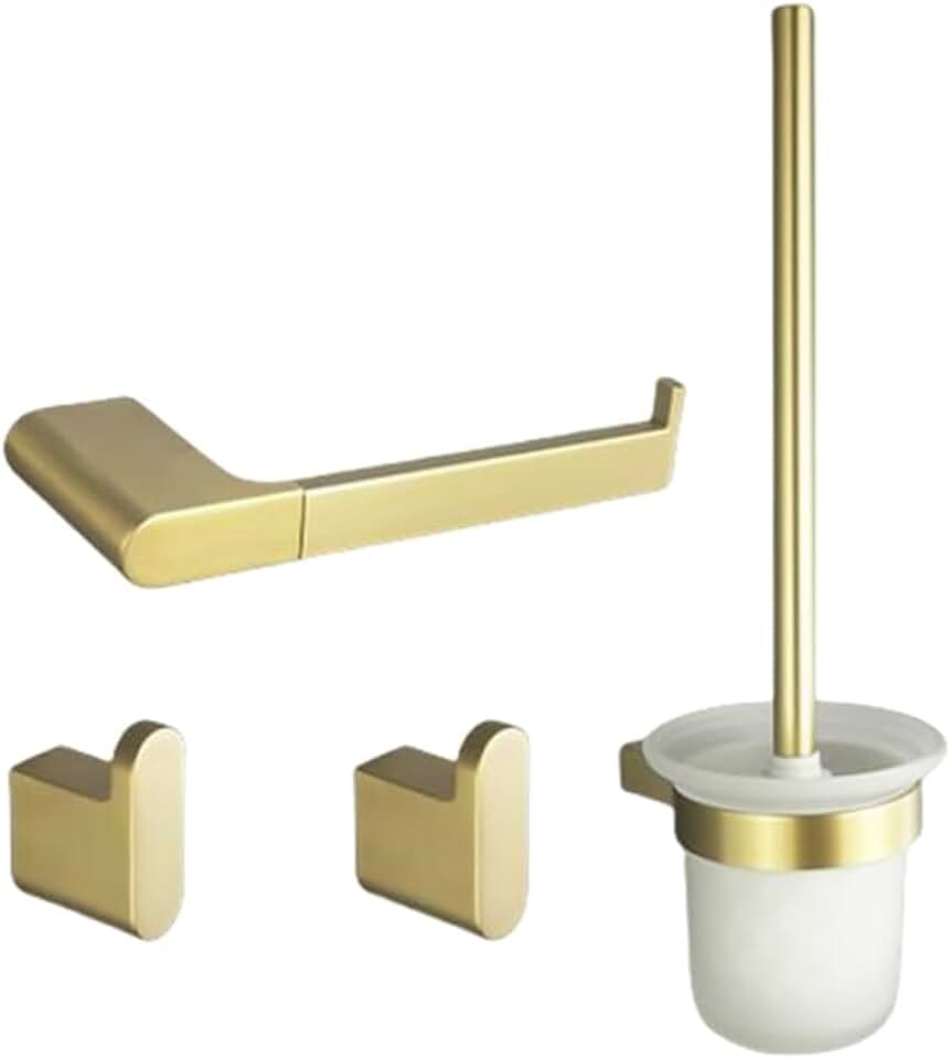 Brushed Gold Bathroom Accessories Hardware Towel Bar Rail Toilet Paper Holder Towel Rack Hook Toilet Brush Soap Dispenser,4 Pieces Set B