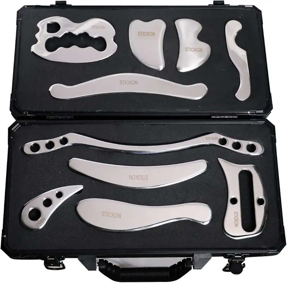 STICKON Stainless Steel Gua Sha Scraping Massage Tool Set IASTM Tools Great Soft Tissue Mobilization Tool (STICKON-26)
