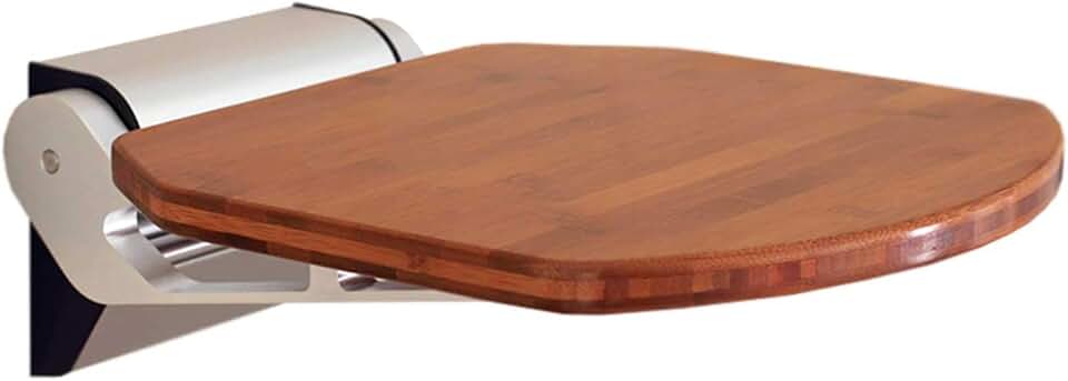 Wall Mounted Shower Seat, Folding Shower Chair in Bamboo Wood Aid Non-Slip Bathroom Stool for Disabled Elderly, Weight Capacity 180KG