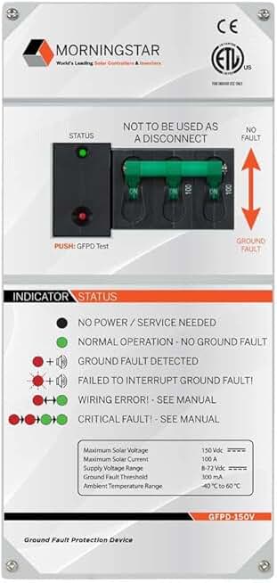 Morningstar Ground Fault Protection Device (GFPD-150V) - for Tristar MPPT 150V and ProStar MPPT 120V Solar Charge Controllers - No Fuses Required, Simple and Flexible Installation