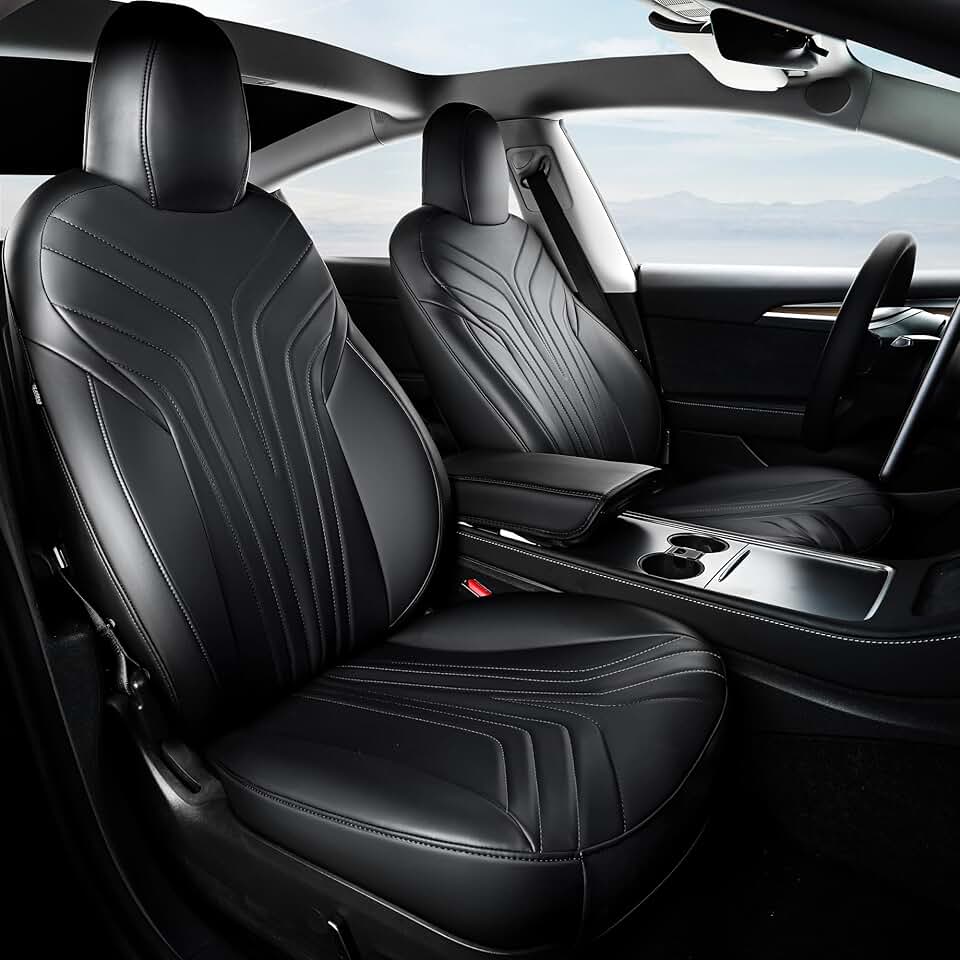 FREESOO Customized for Tesla Model 3 Seat Covers 2017-2023 Stylish Synthetic Leather Car Seat Covers Protector Slip-on Accessories Black