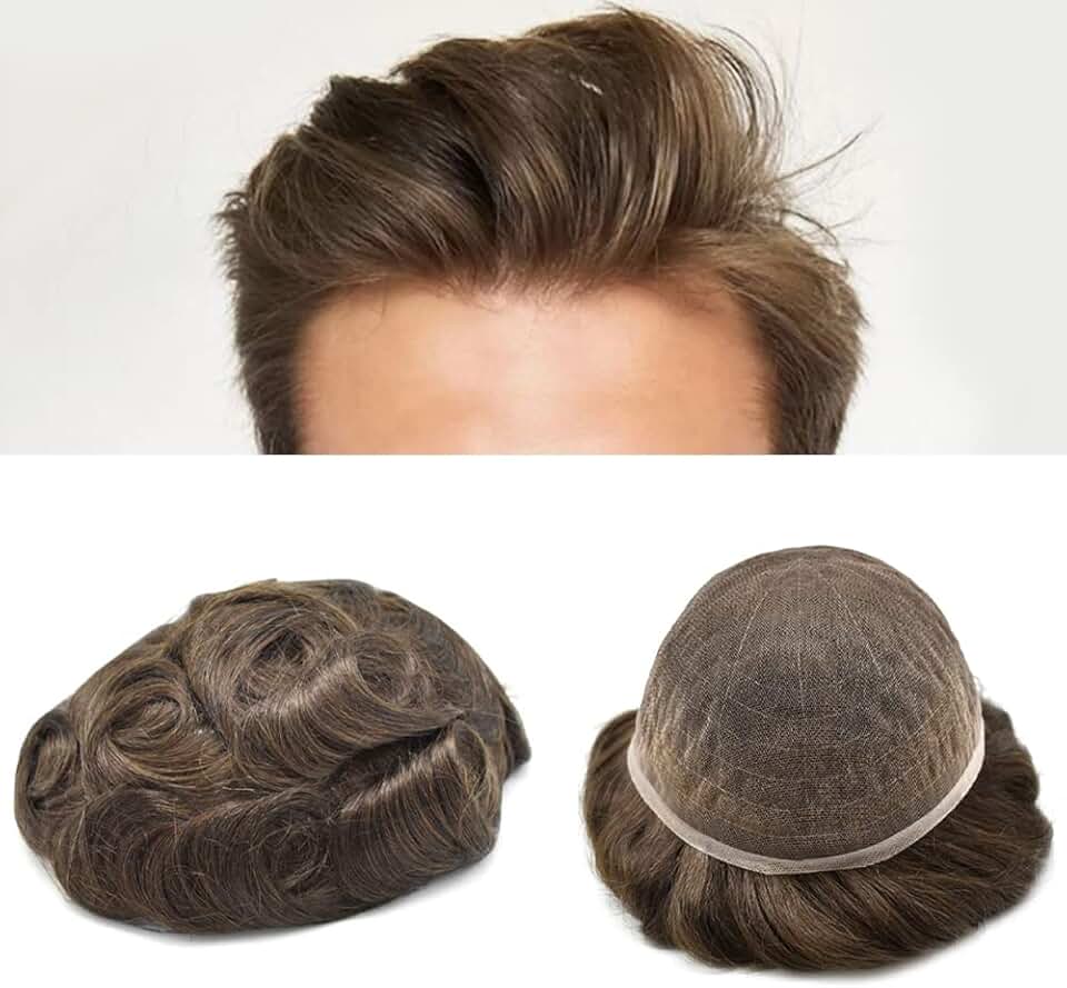 Hair Piece For Men LYRICAL HAIR Full French Lace Mens Toupee Wavy Human Hair Replacement Systems Bleached Knots Super Soft Swiss lace Men Wig Hair Systems All Lace Male Wig Unit 8X10