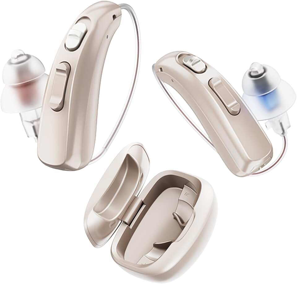 Clarity Rechargeable Hearing Aids for Seniors, OTC Hearing Amplifier with Noise Cancelling for Adults Moderate to Severe Heaing Loss, Sound Amplification Earing Domes with Battery Charging Box for All Day Use