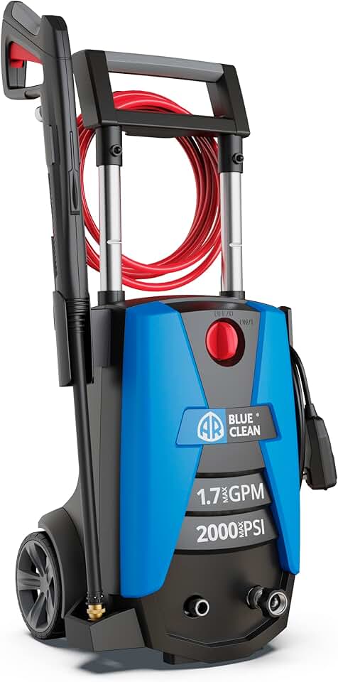 AR Blue Clean BC383HS Electric Pressure Washer-2000 PSI, 1.7 GPM, 13 Amps Bayonet Connect Accessories, Telescopic Handle, On Board Storage, Portable Pressure Washer, High Pressure, Car Washer, Patio