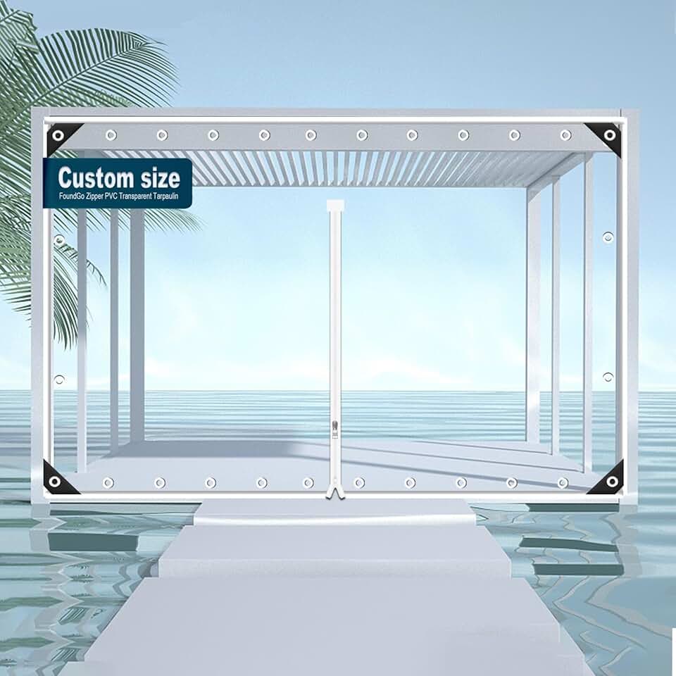 FoundGo Clear Waterproof Tarp with Zipper Door 19oz PVC Vinyl Transparency Tarpaulin Glass with Metal Grommets, Cold Weather Resistan-Custom size-10'(H) x 20'(W)