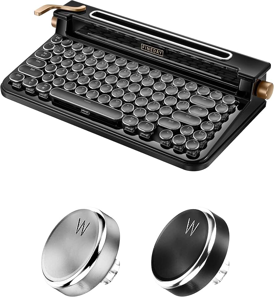 FINEDAY Keyboard 3.0, Blue Switch, Retro Mechanical Keyboard, Typewriter Designed, Bluetooth 5.0 & USB up to 4 Devices, for Desktop PC/Laptop Mac/Phone