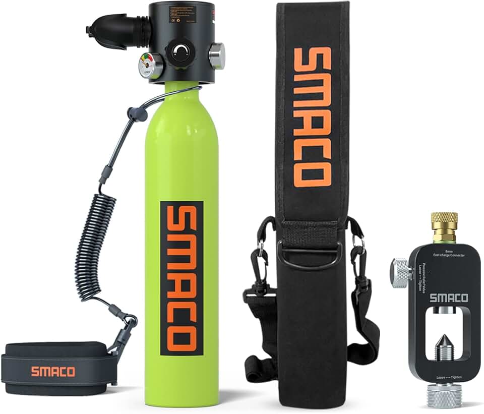 SMACO Mini Scuba Tank Diving Gear for Diver Scuba Diving Tank up to 15 Minutes Dive Time Diving Cylinder Underwater Breathing Device 0.7 L Diving & Snorkeling Equipment S500