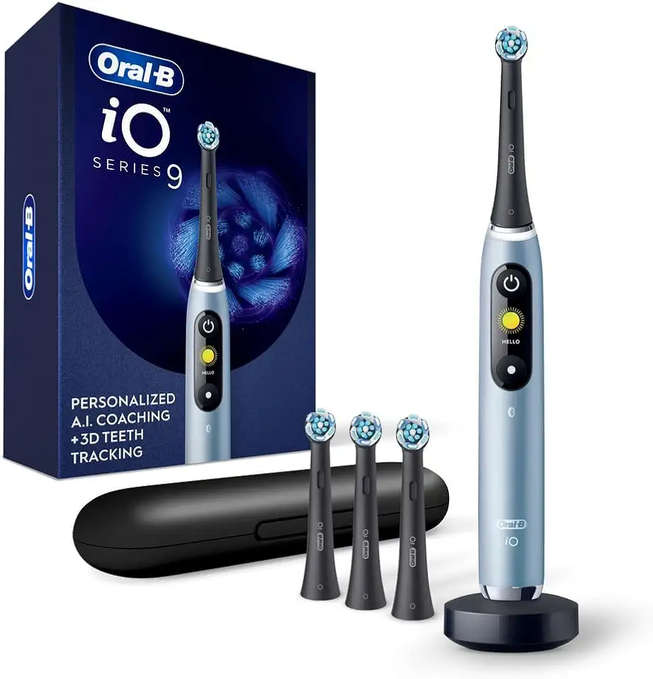 Oral-B iO Series 9 Electric Toothbrush with 4 Brush Heads, Aqua Alabaster