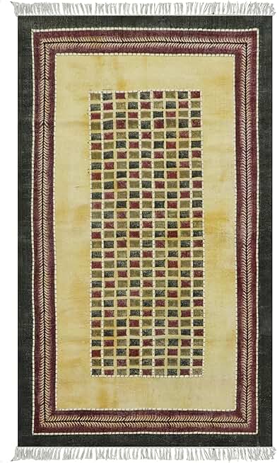 Kilim Rug 9x12 Area Rugs for Living Room Flatweave Rug Black Multicolor Cotton Rug Embroidery Washable Dhurrie Indoor Outdoor Use Rugs for Large Area Dining Room Hall Room Patio Doormat