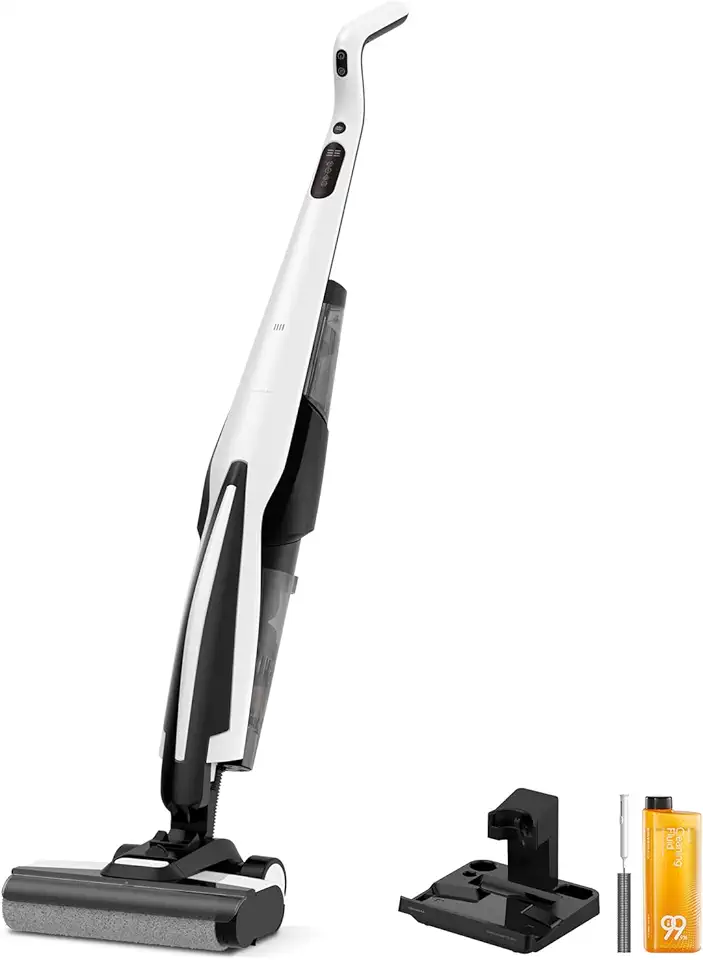 Deerma Wet Dry Vacuum Cleaners for Home, 180°Lie-Flat Cordless Vacuum Mop All in One with Voice Prompts Edge Cleaning Self-Cleaning for Hard Floors Sticky Messes and Pet Hair Quick Cleanups, P20 Plus