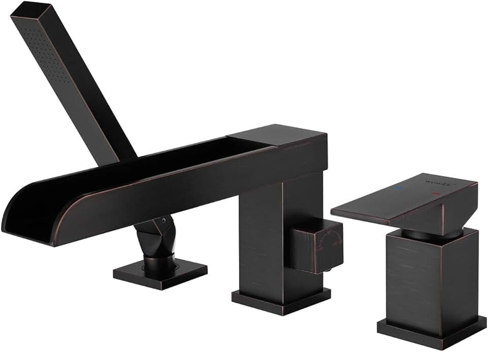 Waterfall Roman Tub Faucets Deck Mount Oil Rubbed Bronze Bathtub Faucets Brass Tub Filler Bathroom Faucets with Hand Shower