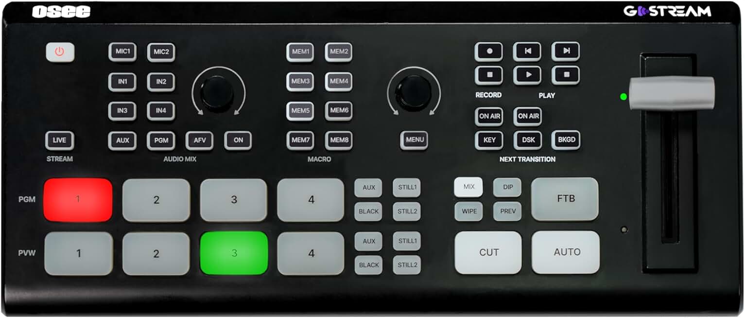 Osee GoStream Deck Pro Video Switcher for Live Streaming, Video Mixer with 6 HDMI and 2 USB Ports, SD Card Slot, 8 Macro Buttons, Super Source and T-Bar, NDI Updatable