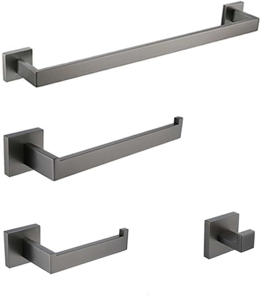 Gray 304 Stainless Steel Towel Rack Toilet Brush Paper Holder Soap Dispenser Towel Bar Hook Bathroom Hardware Set,GG 1bar 4pcs kit