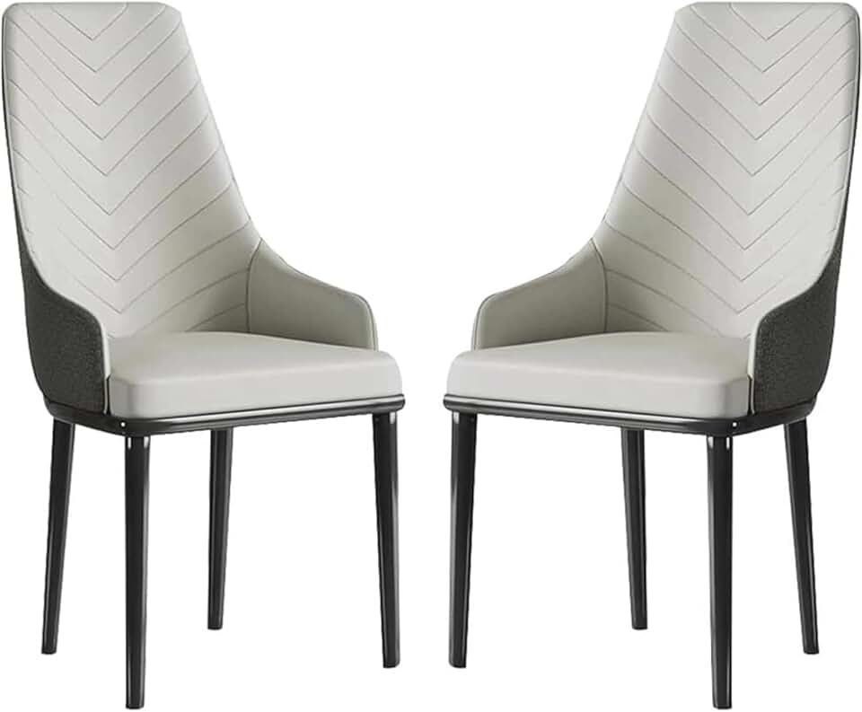 Meal Chairs Leisure Chair Kitchen Chairs Comfortable Durable Multipurpose Side Chairs Pu Leather Dining Chairs Set of 2 High Back Chair with Carbon Steel Metal Legs with Padded Soft Seat/Light