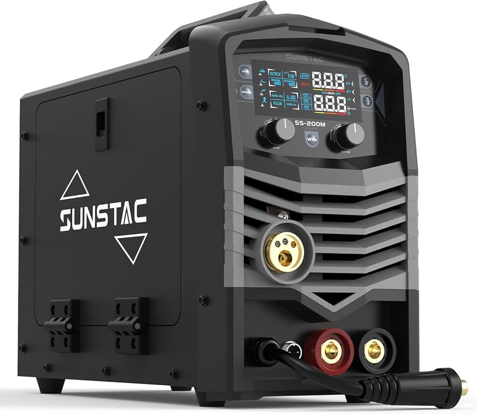 MIG Welder 5 in 1 200A 110V/220V Dual Voltage Multifunctional Aluminum Welding Machine, Stick/Lift TIG/MIG/Flux MIG/Spool Gun with Large LCD Panel