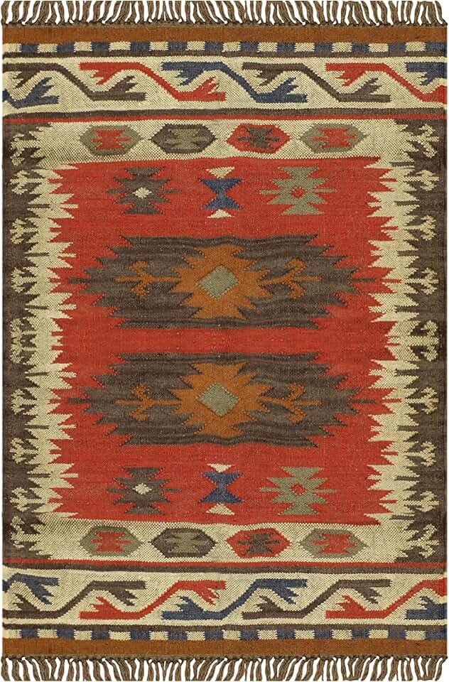 9x15 Area Rug Reversible Kilim Rug Red Multicolor Wool & Jute Hand Woven Rug Indoor Outdoor Use Flatweave Rug High Traffic Area Lake House Bedroom Dining Room Living Room