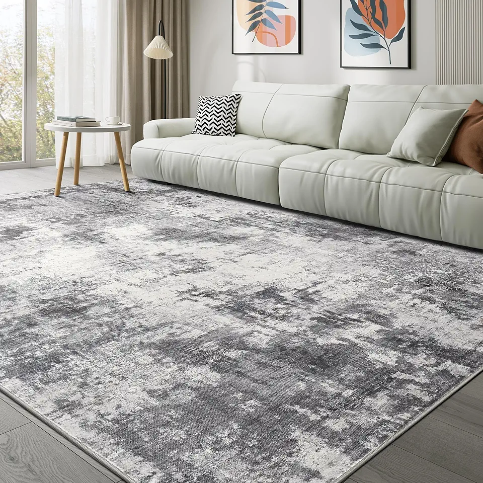 Washable Rug 10x14 Area Rugs: Modern Abstract Neutral Soft Rug for Living Room Bedroom Dining Room Under Kitchen Table Home Office Decor - Grey
