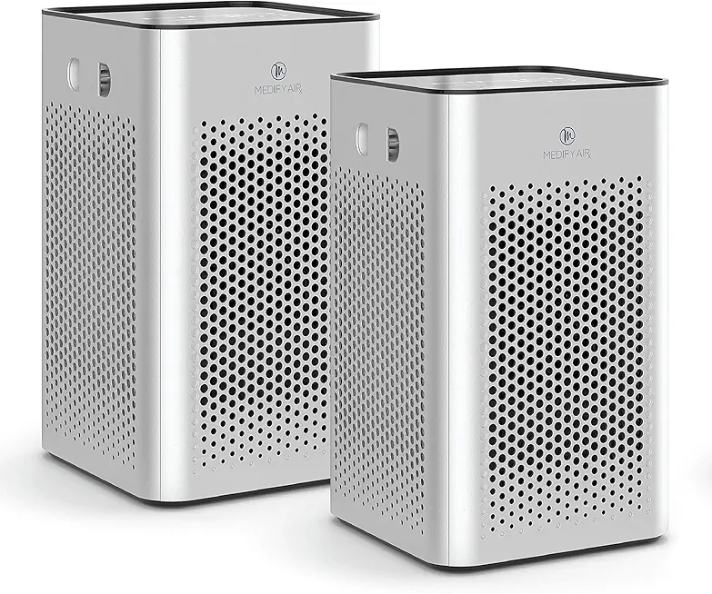 Medify MA-25 Air Purifier with True HEPA H13 Filter | 825 ft² Coverage in 1hr for Allergens, Smoke, Wildfires, Odors, Pollen, Pet Dander | Quiet 99.9% Removal to 0.1 Microns | Silver, 2-Pack