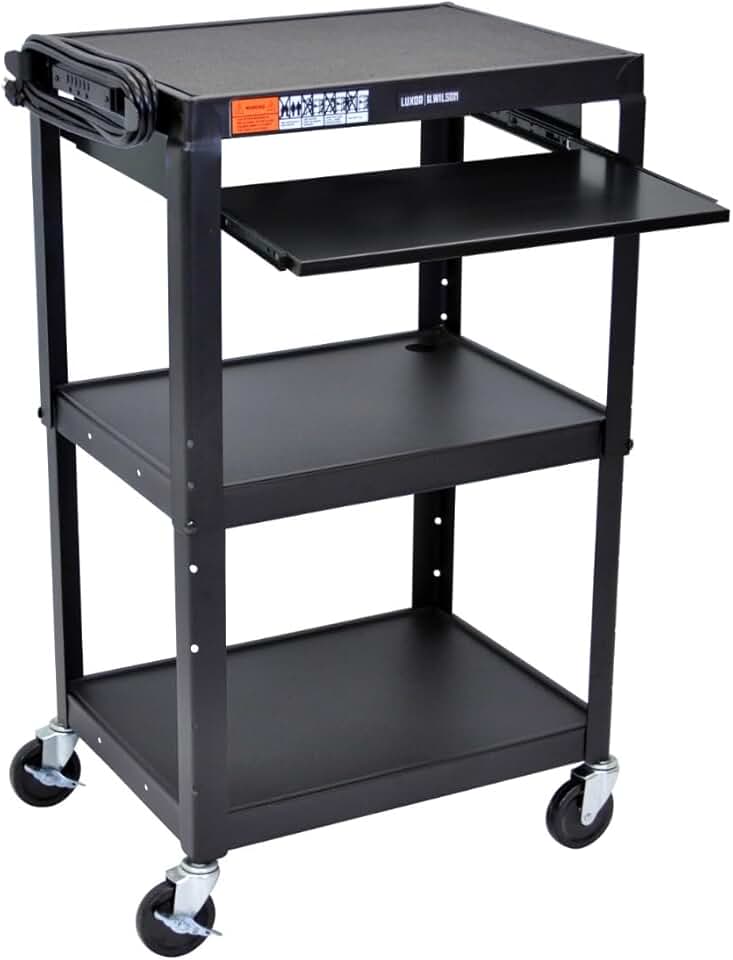 LUXOR UCMT1KB Adjustable-Height Steel Utility Cart - Pullout Keyboard Tray, Black