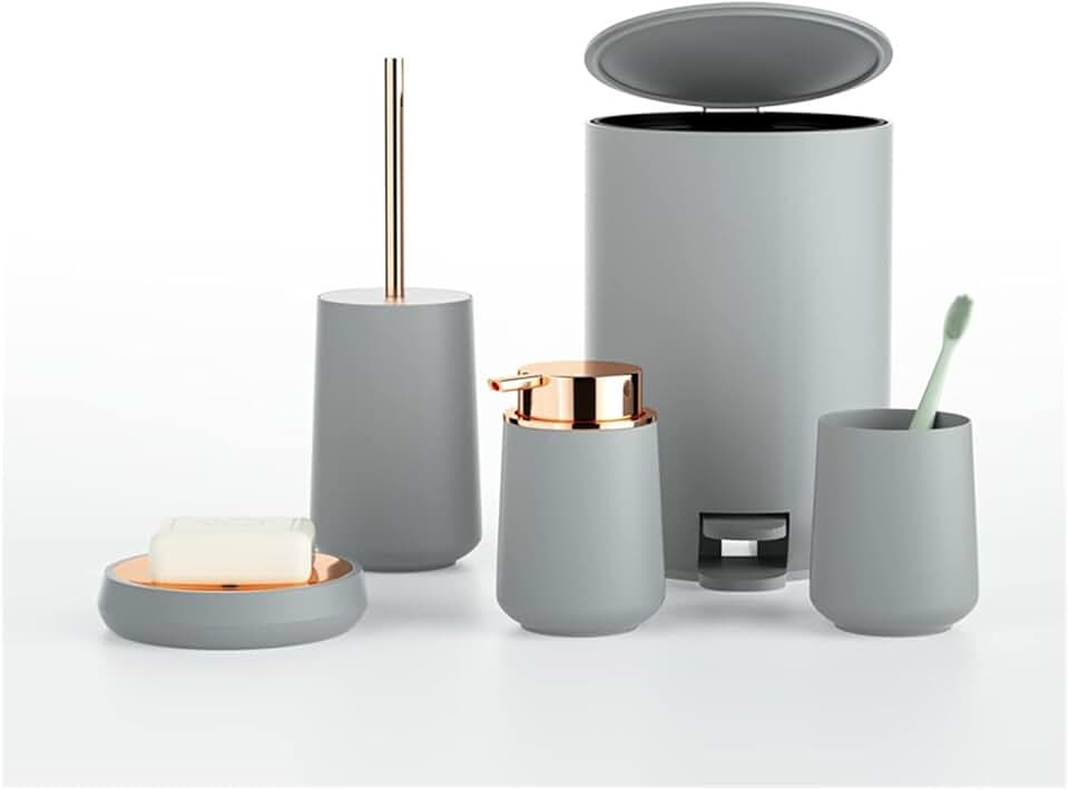 Bathroom Toiletry Kit Brushing Cup Toilet Brush Trash Can Dispenser Lotion Bottle(Black)