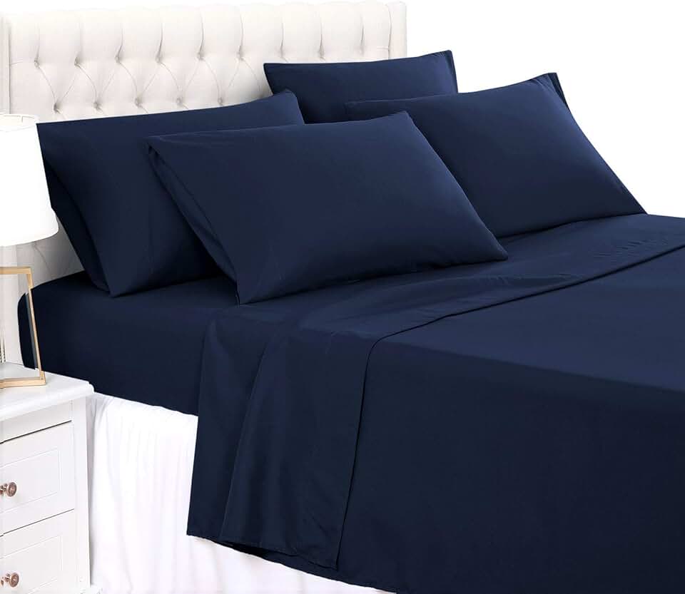 True Luxury Pure Heavy Rich Supima ELS Cotton 4-Piece Bed Sheets Set King Size Fits mattresses Upto 30-34” deep Pocket – Sateen Weave (Solid, Navy Blue)