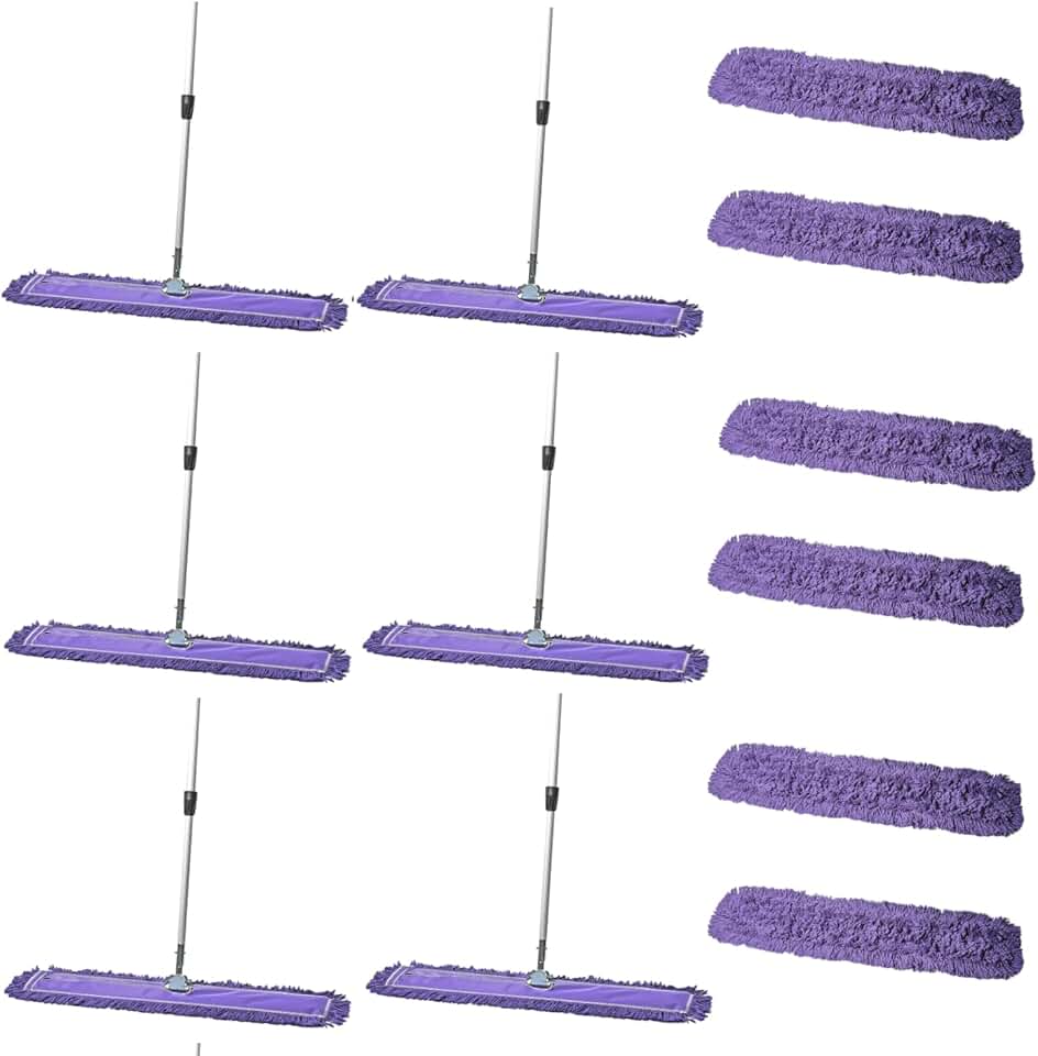 36 Inch Purple Dust Mop with Extendable Handle and 36 Inch Purple Dust Mop Refill Bundle - 6 Mop Sets and 6 Refills