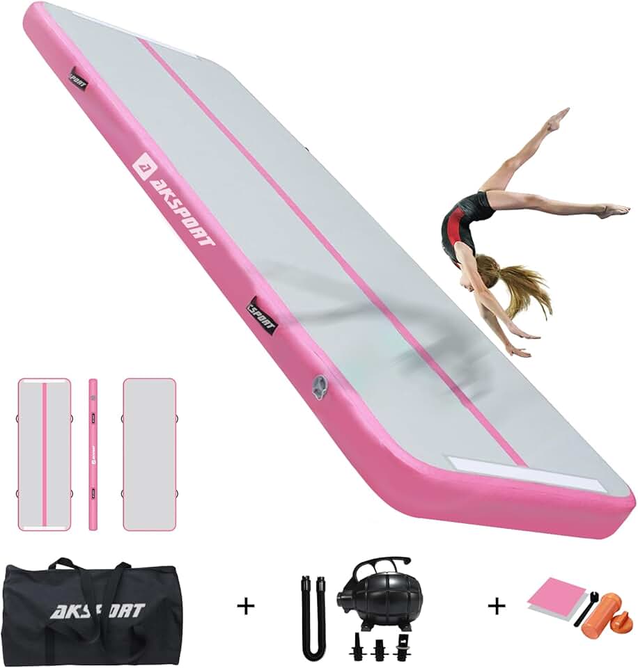 AKSPORT Air Mat Tumble Track 10ft 13ft 16ft 20ft Inflatable Gymnastics Mat Air Tumbling Mat with Air Pump for Home Use/Tumble/Gym/Training/Cheerleading/Yoga