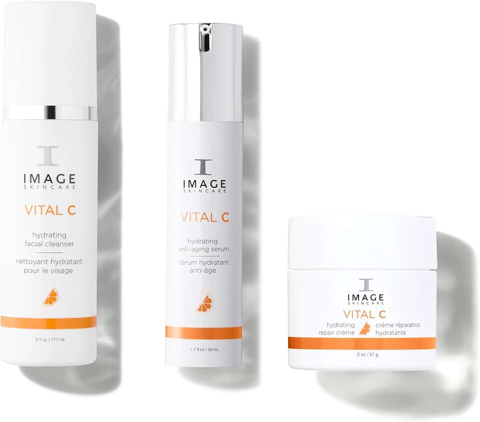IMAGE Skincare VITAL C Complete Care Bundle: Hydrating Facial Cleanser + Repair Crème + Anti-Aging Serum, Fights Aging and Dry Skin, Softens Appearance of Wrinkles, With Vitamin C, E and A