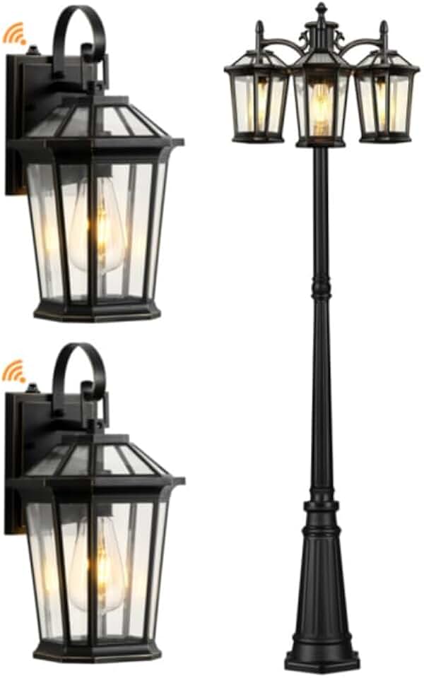 VIANIS Dusk to Dawn Exterior Light Fixture, Waterproof Outdoor Wall Sconce Porch Light for House, Outside Lamp Post Street Light with Tempered Glass Panels for Backyard Garden Patio Driveway