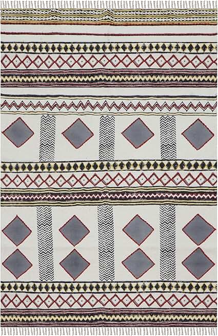 Kilim Rug 6x9 Washable Rug Area Rug Boho Rug Grey Black Cotton Dhurrie Moroccan Rug Indoor Outdoor Use Flatweave Rugs for Large Area Living Room Bedroom Dining Table Room